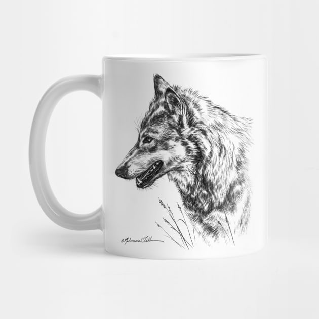 Timberwolf Profile Portrait Black and White by RebeccaLatham